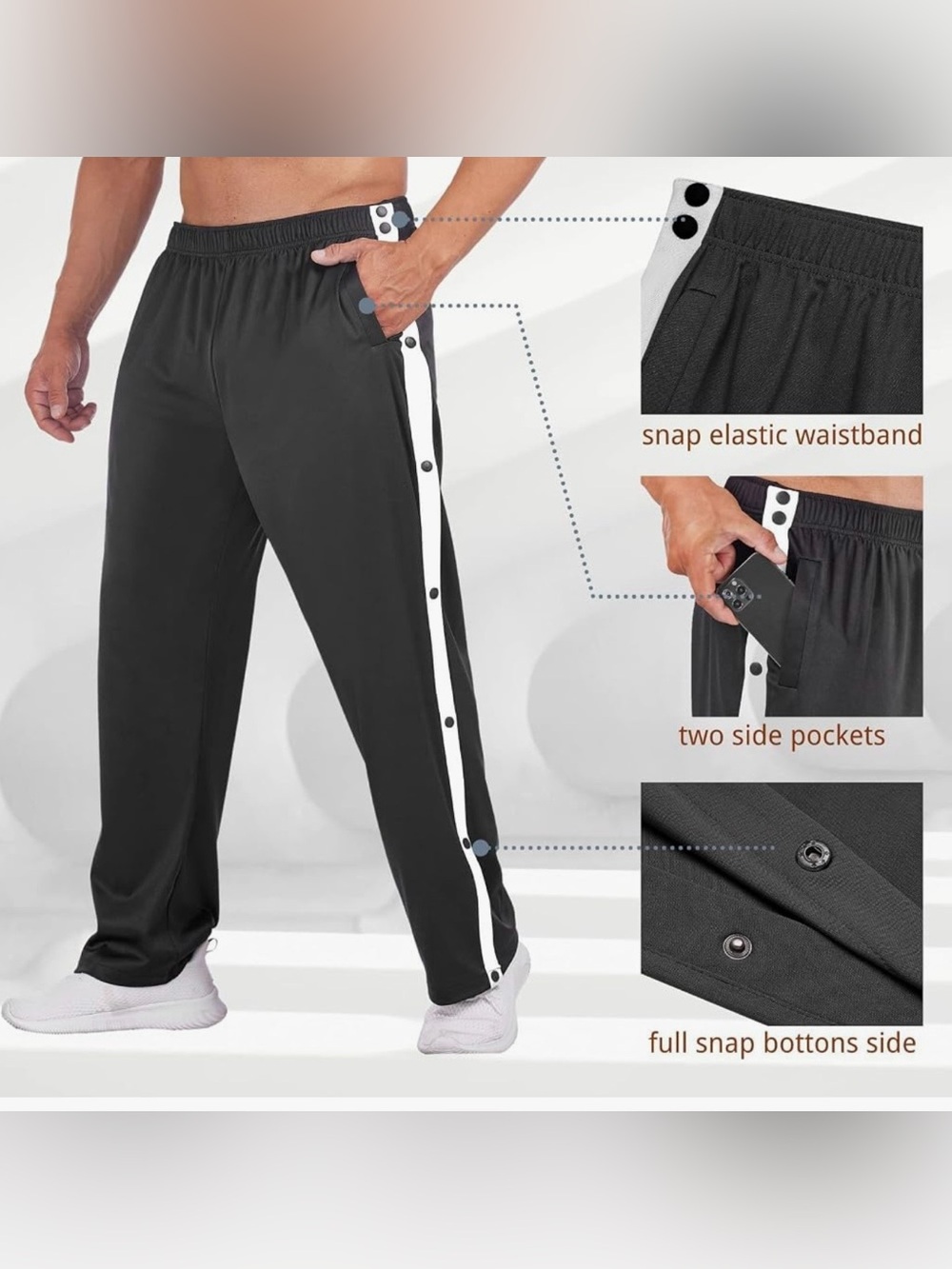 Deyeek Tear Away Snap Button Pants XXL NWT Black Post Surgery Basketball - Picture 6 of 7